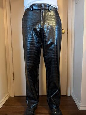 Topman Black Croc-Embossed Faux Leather Pants